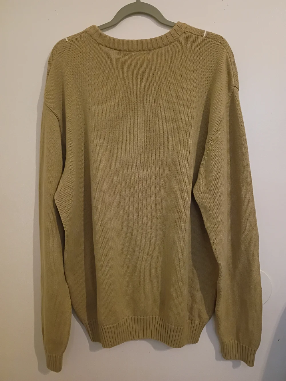 VTG Oscar de la Renta Tan Crewneck Sweater with Black & White Grid Sz XXL